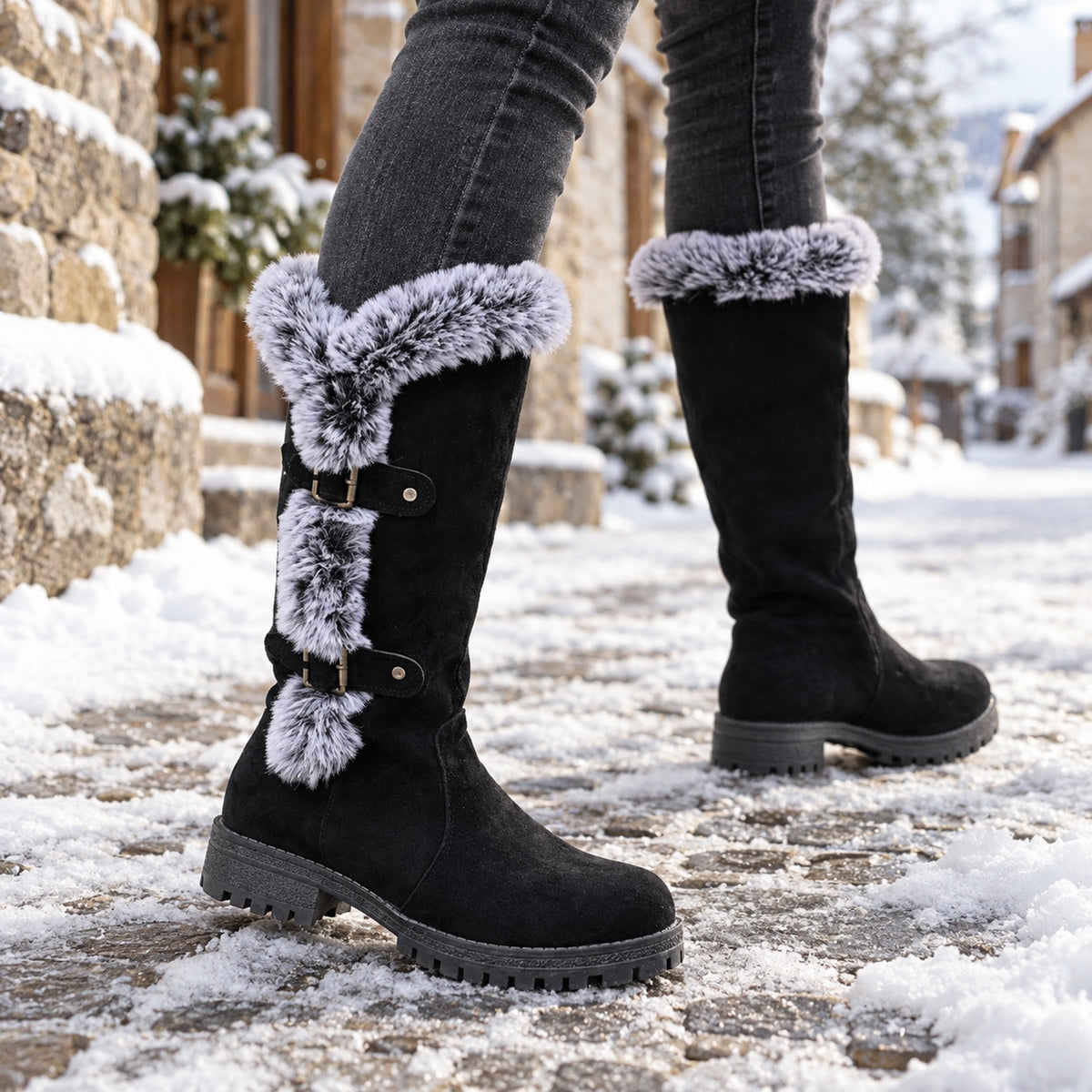 Phyllis – Women's Wide Calf Boots, worn on a walk