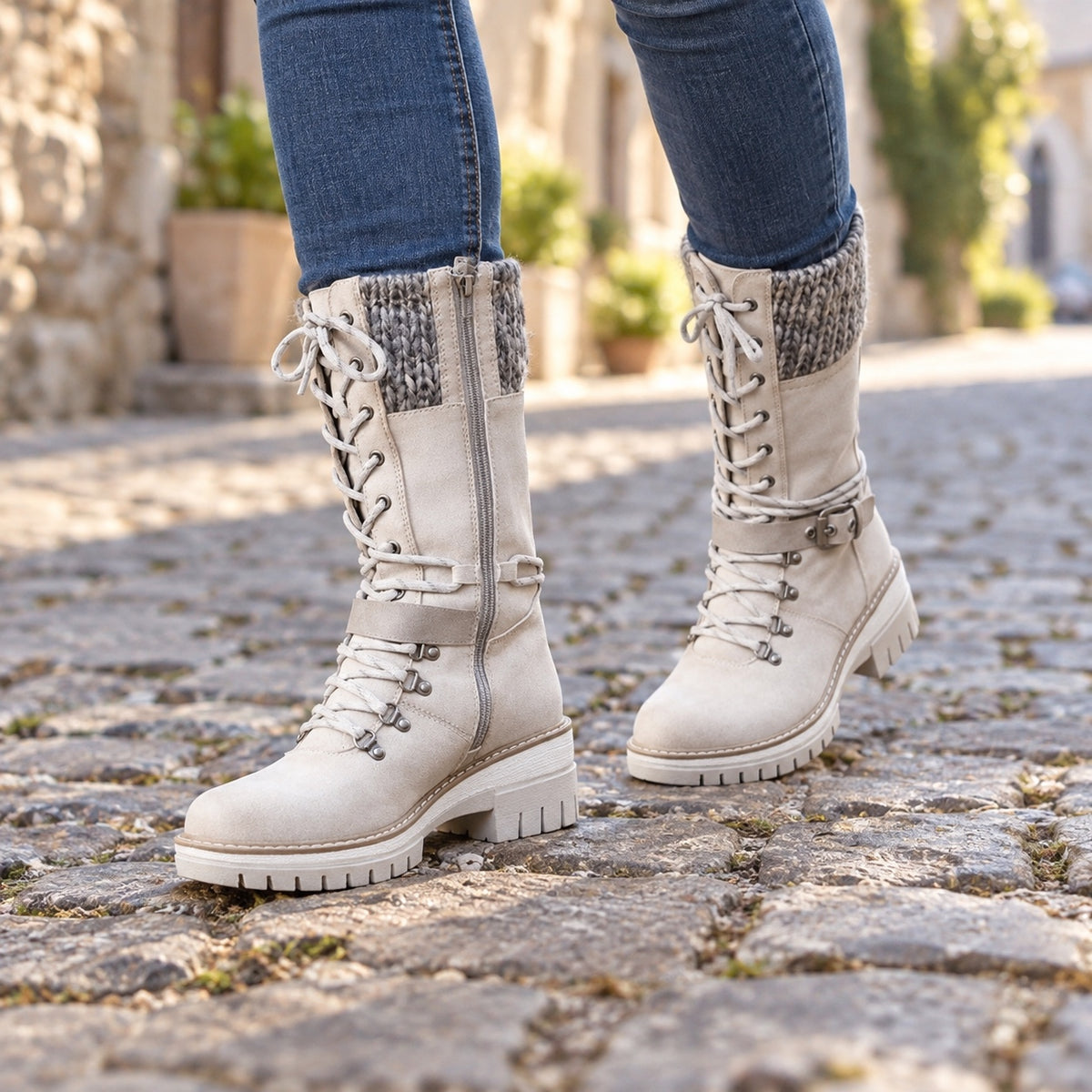 Rachel – Women's Wide Calf Boots, worn on a walk