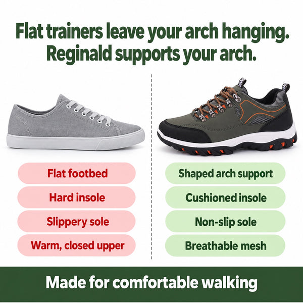 Reginald – Men's Arch Support Sneakers, compared with an ordinary shoe