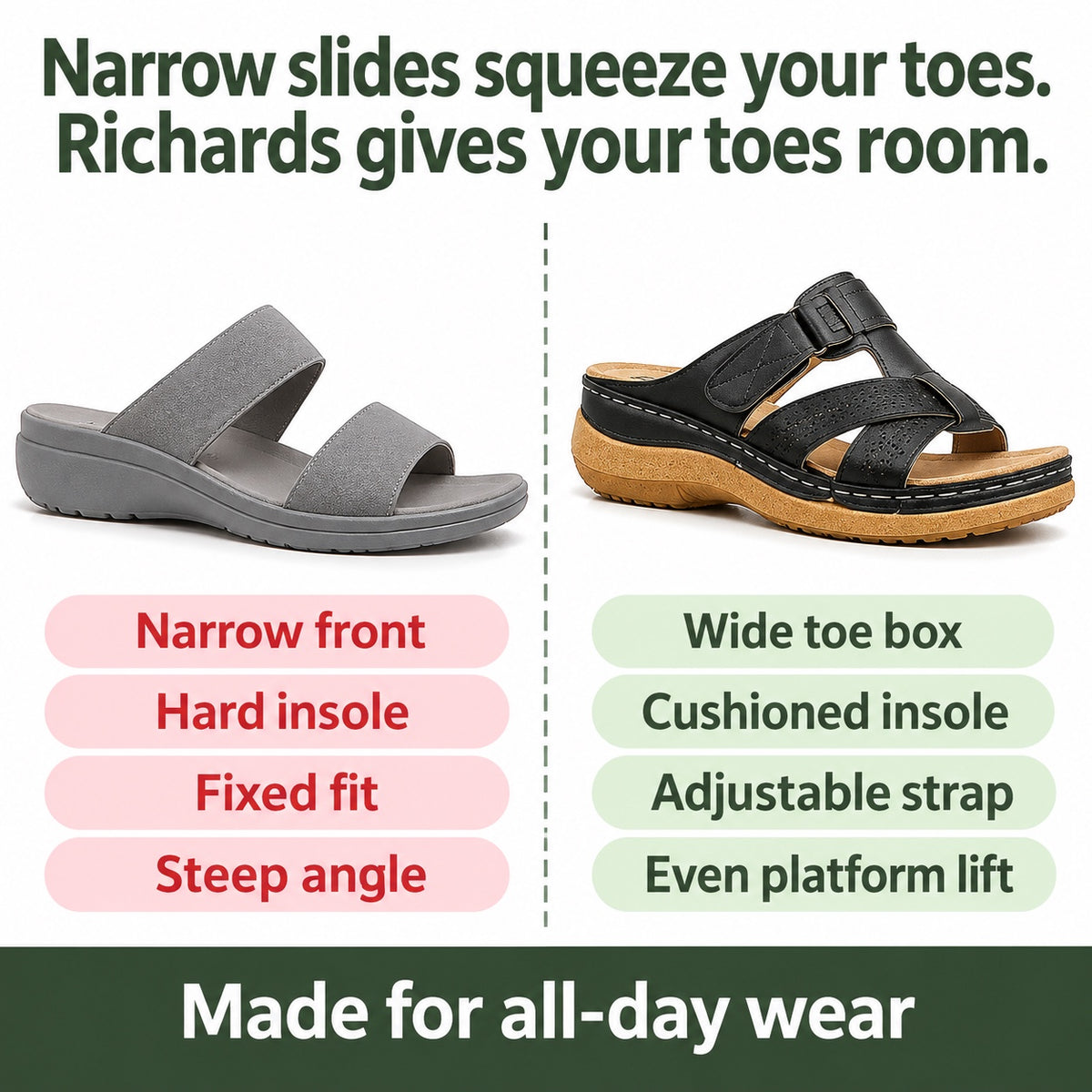 Richards – Unisex Wide Toe Box Sandals, compared with an ordinary shoe