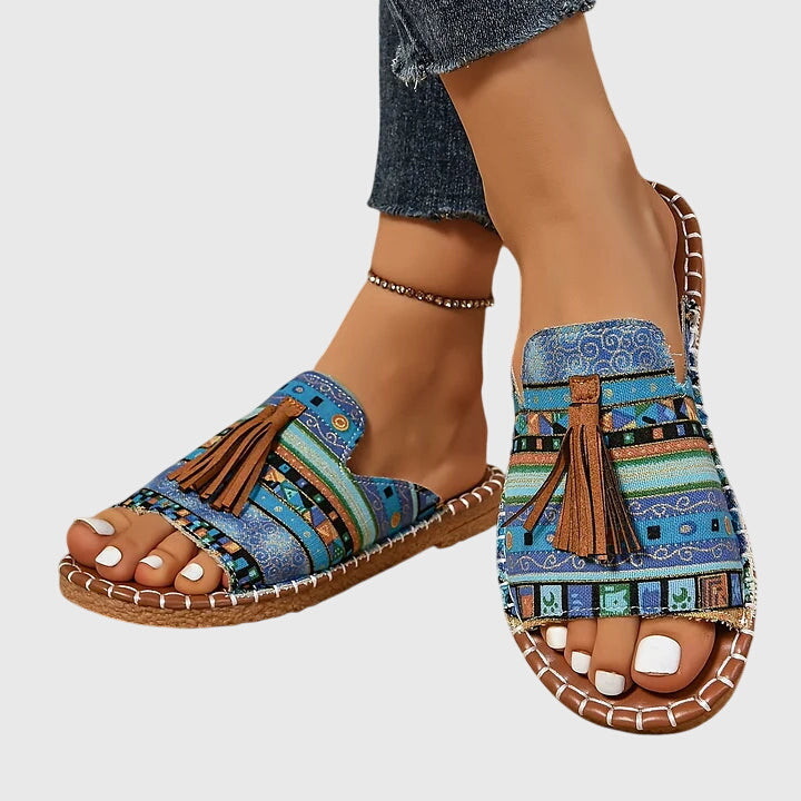 Roberta | Flat Sandals with Tassel Detail and Open Toe