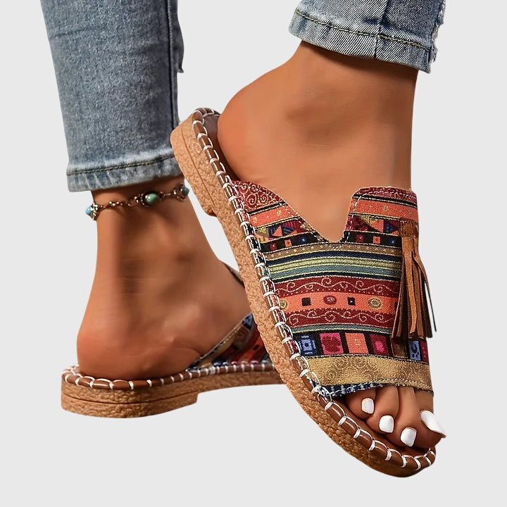 Roberta | Flat Sandals with Tassel Detail and Open Toe