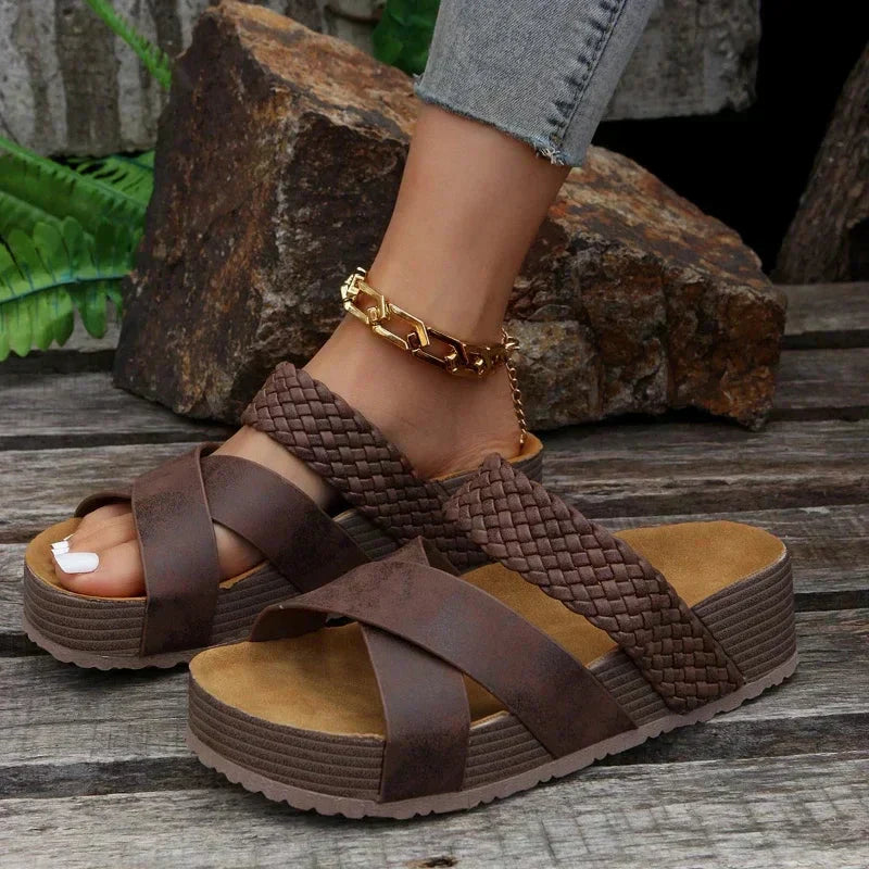 Roberta | Platform Sandals with Criss Cross Straps and Braided Detail