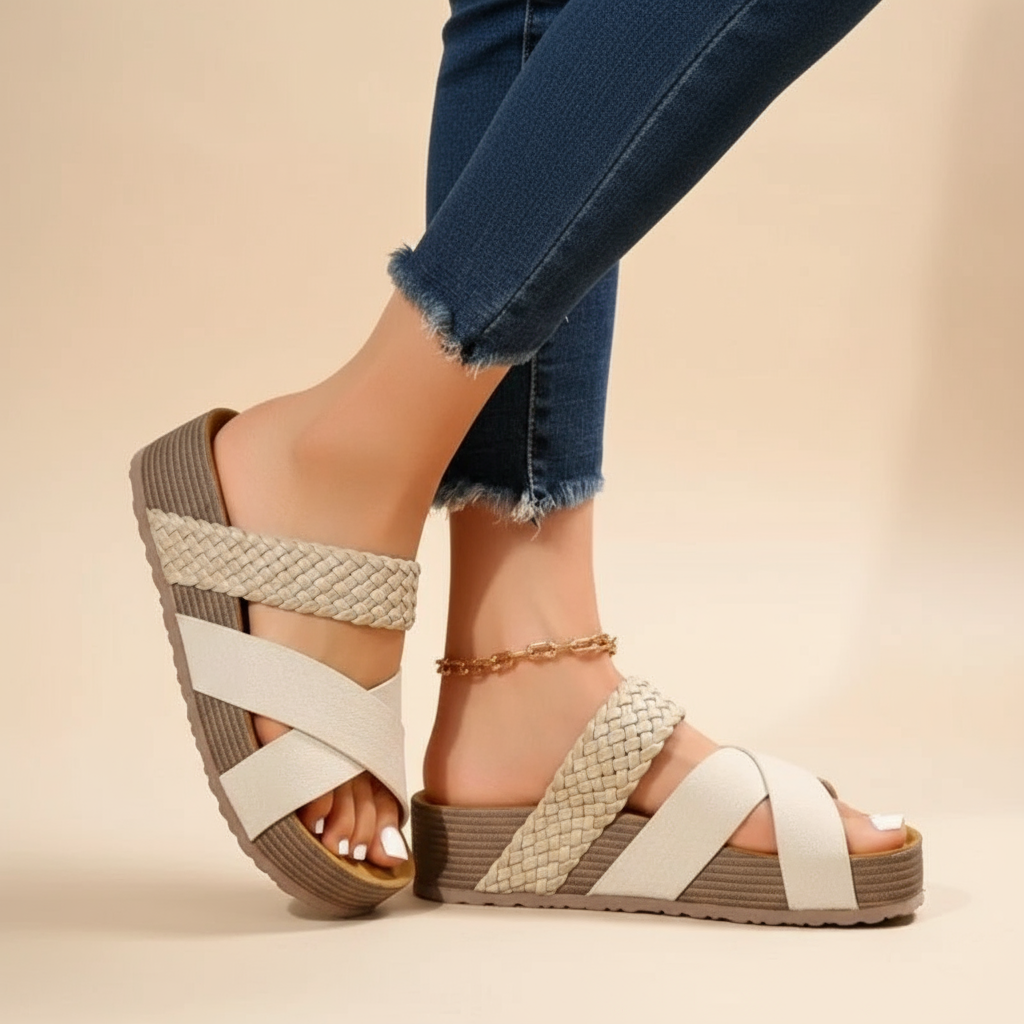 Roberta | Platform Sandals with Criss Cross Straps and Braided Detail