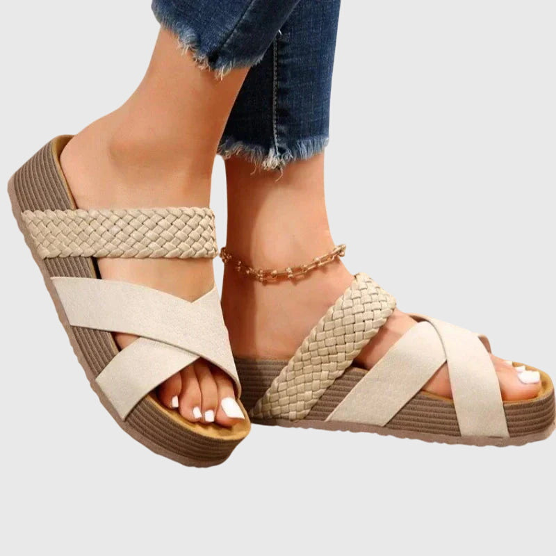 Roberta | Platform Wedge Sandals with Criss Cross Straps and Braided Detail