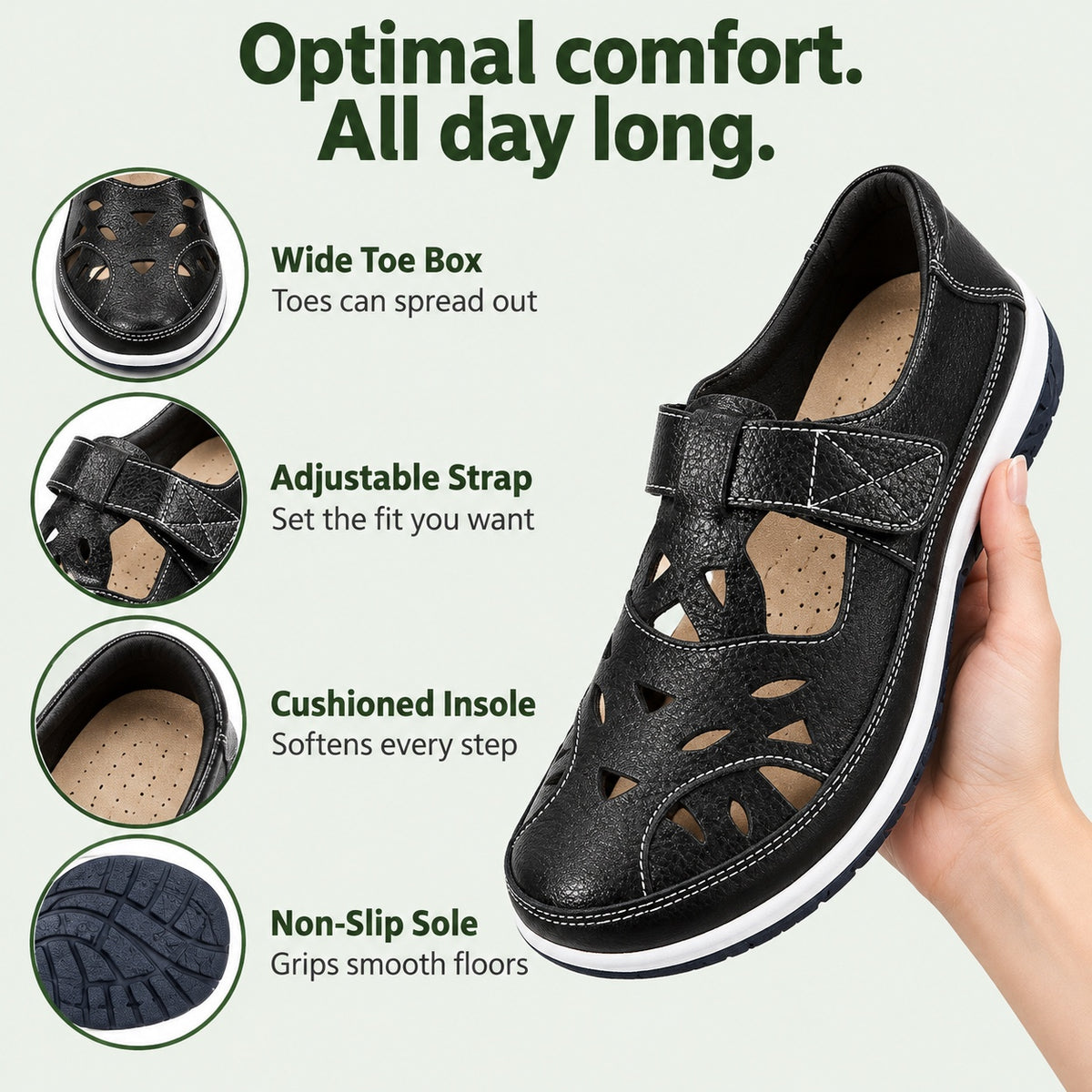 Shaw – Unisex Wide Toe Box Sandals, features