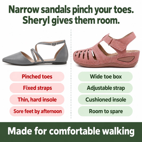 Sheryl – Women's Wide Toe Box Sandals, compared with an ordinary shoe