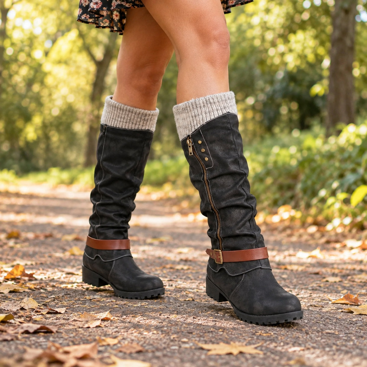 Suzanne – Women's Wide Calf Boots, worn on a walk