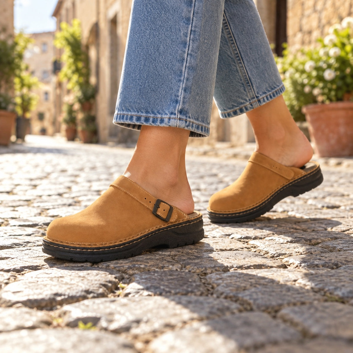 Swanson – Unisex Arch Support Clogs, worn on a walk