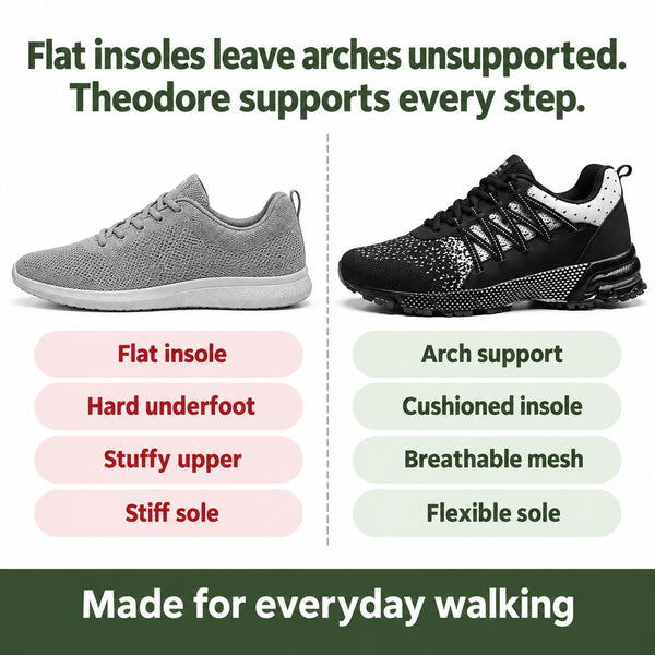 Theodore – Men's Arch Support Sneakers, compared with an ordinary shoe