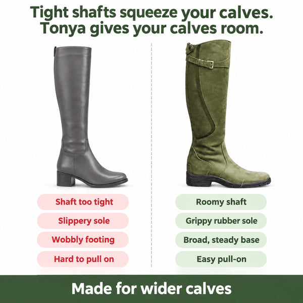 Tonya – Women's Wide Calf Boots, compared with an ordinary shoe