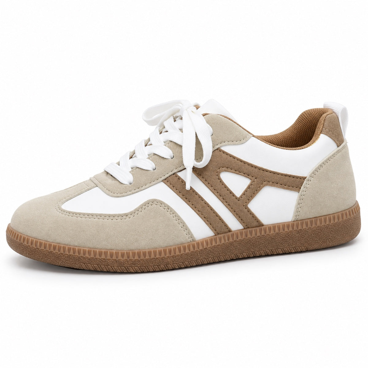 Traci – Women's Wide Toe Box Sneakers in White and Brown