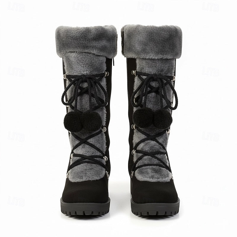Women's Boots | Mid-Calf Lace-Up Fur-Trimmed Block Heel