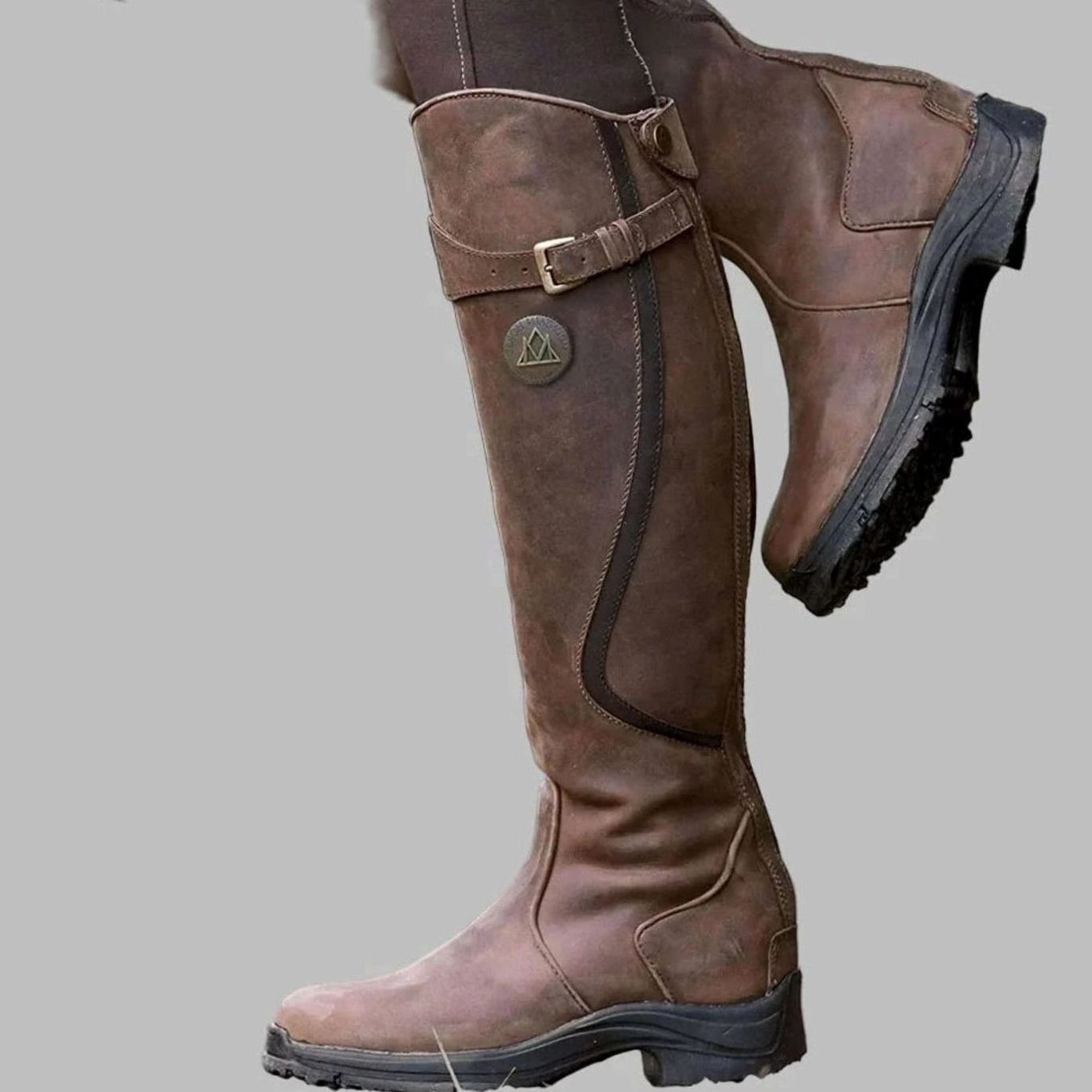 Womens Knee-High Boots with Arch Support and Adjustable Buckle Strap