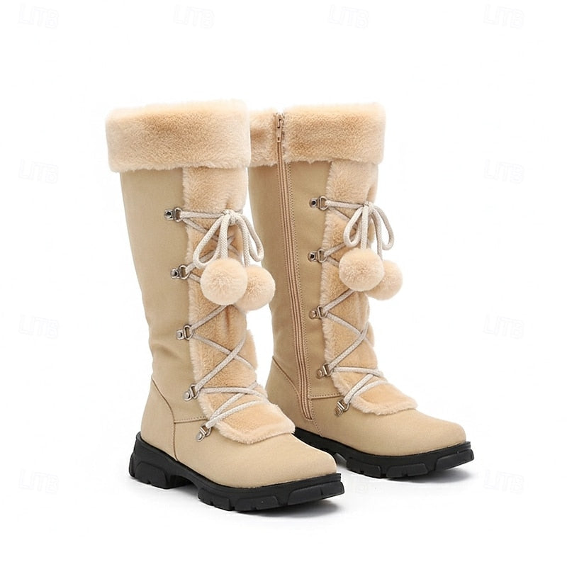 Women's Boots | Mid-Calf Lace-Up Fur-Trimmed Block Heel