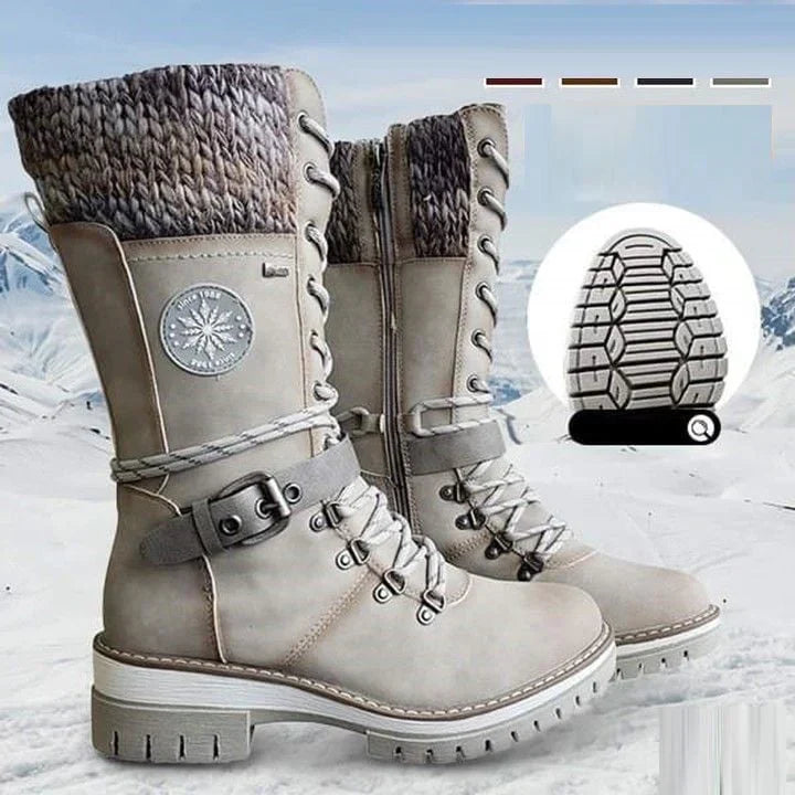 Women's Waterproof Lace-Up Calf Boots – Insulated Lining, Non-Slip Sole