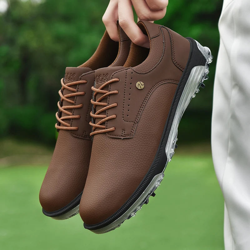 Men's Non-Slip Waterproof Golf Shoes – Full-Grain Leather, Advanced Cushioning