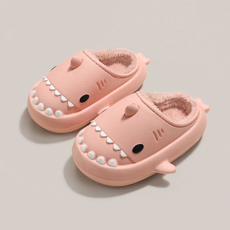 OCW Family Winter Comfortable Short Warm Fur Nonslip Waterproof Cute Shark Home Slippers Design