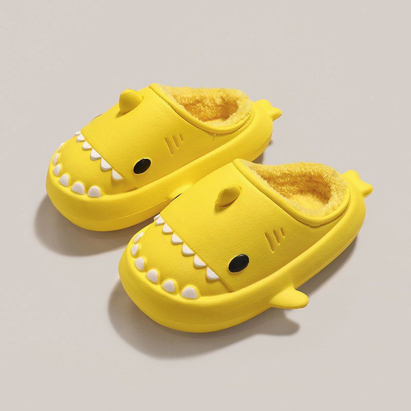 OCW Family Winter Comfortable Short Warm Fur Nonslip Waterproof Cute Shark Home Slippers Design