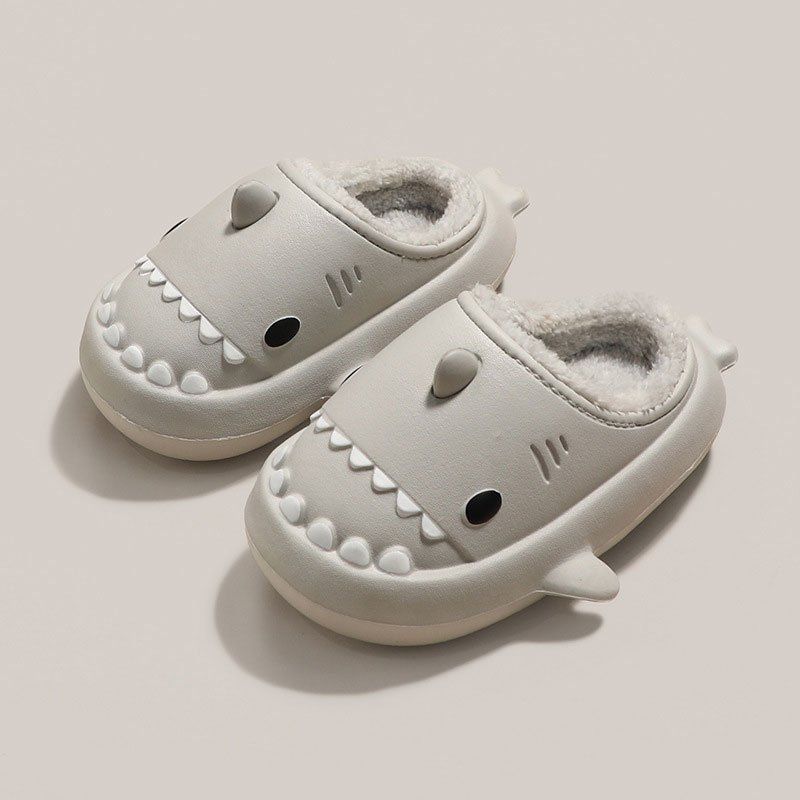 OCW Family Winter Comfortable Short Warm Fur Nonslip Waterproof Cute Shark Home Slippers Design
