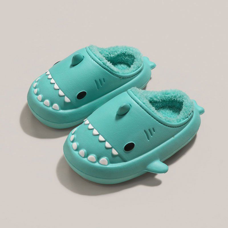 OCW Family Winter Comfortable Short Warm Fur Nonslip Waterproof Cute Shark Home Slippers Design