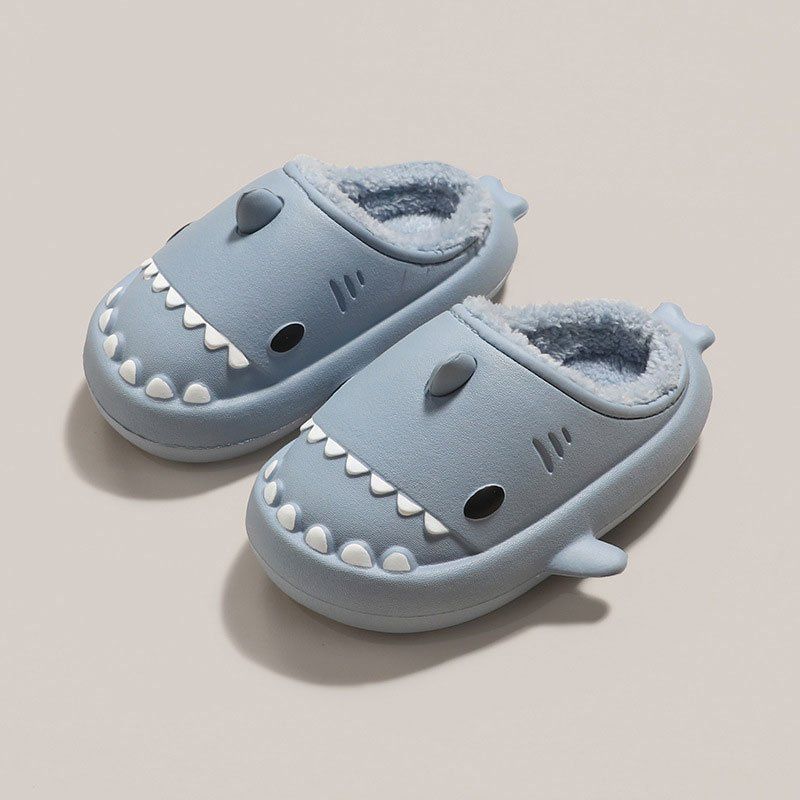 OCW Family Winter Comfortable Short Warm Fur Nonslip Waterproof Cute Shark Home Slippers Design