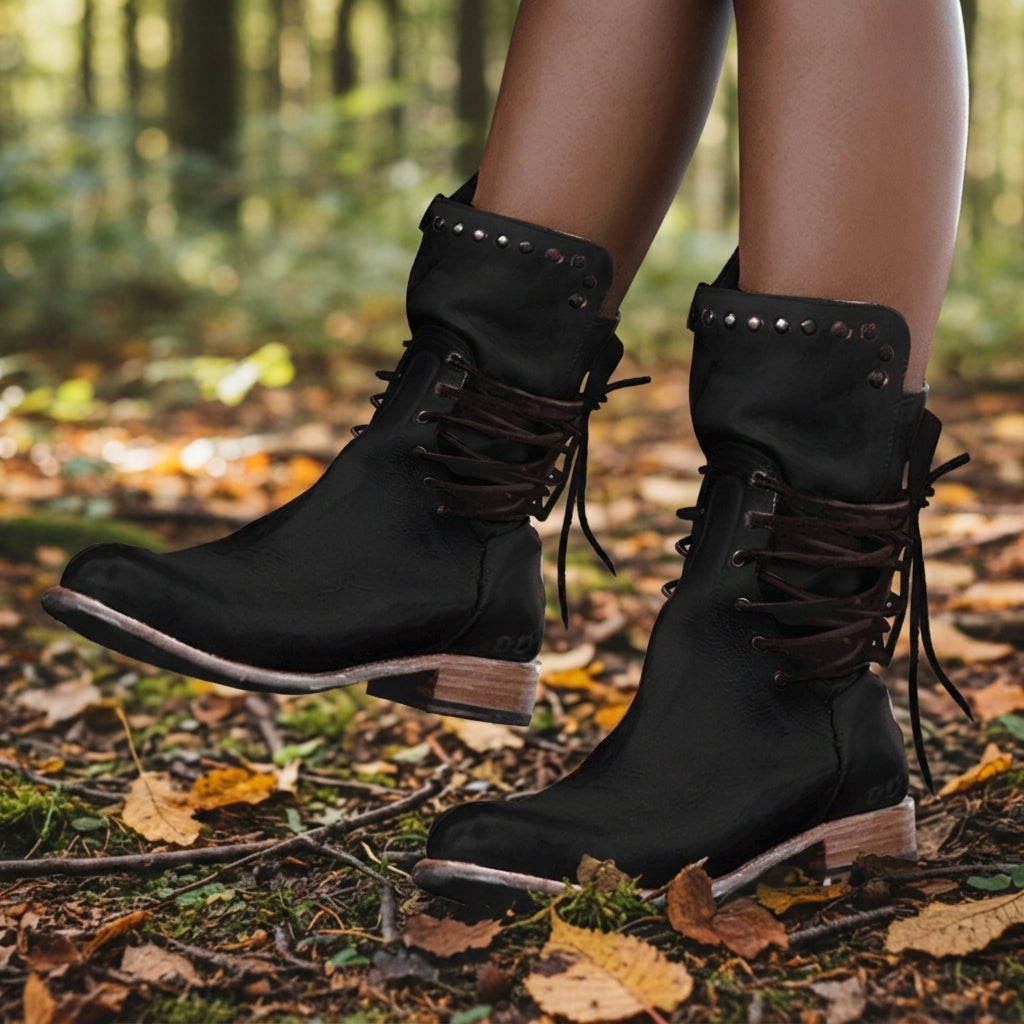 Frontier Studded Lace-Up Mid-Calf Boot
