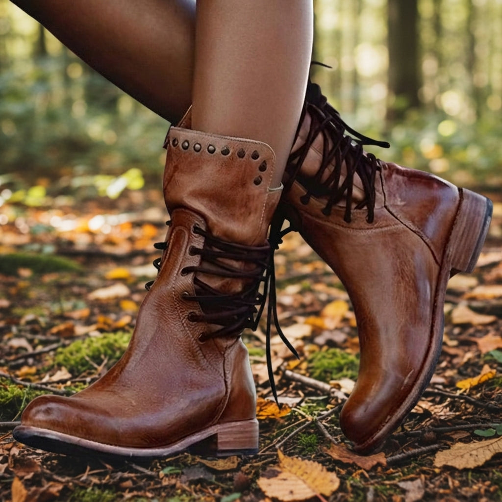 Frontier Studded Lace-Up Mid-Calf Boot
