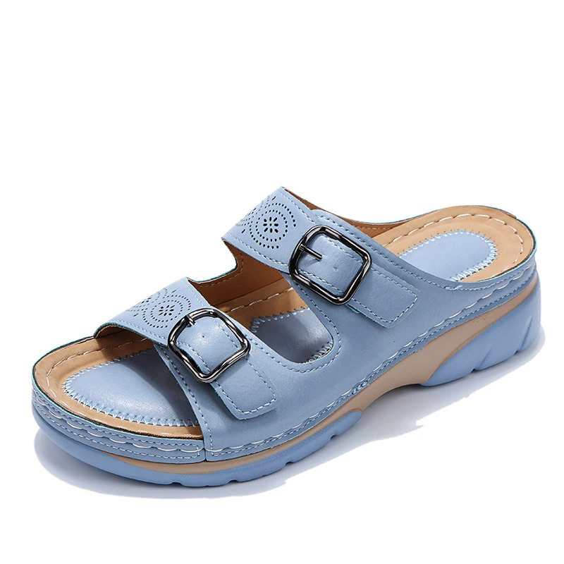 Orthopedic Wedge Sandals Womens Double Buckle Platform Comfort Slide Slippers