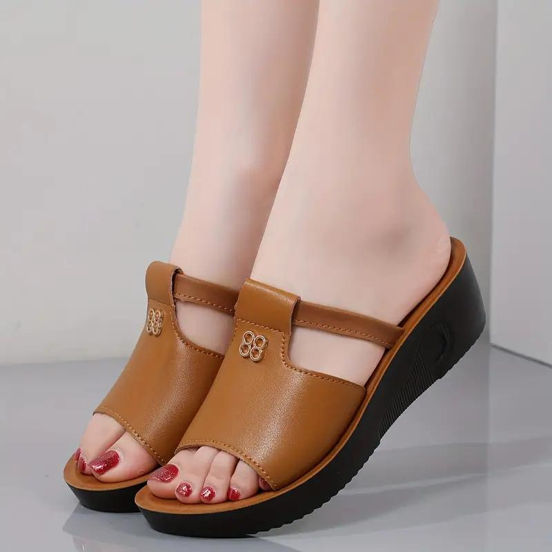 OCW Women Orthopedic Wedge Sandals Lightweight Leather Slip on Cut-out Design Summer Sandals