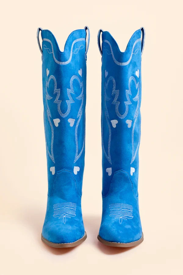Womens Blue Heart Boots, Pointed Toe Tall Shaft