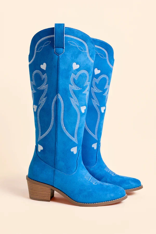 Womens Blue Heart Boots, Pointed Toe Tall Shaft