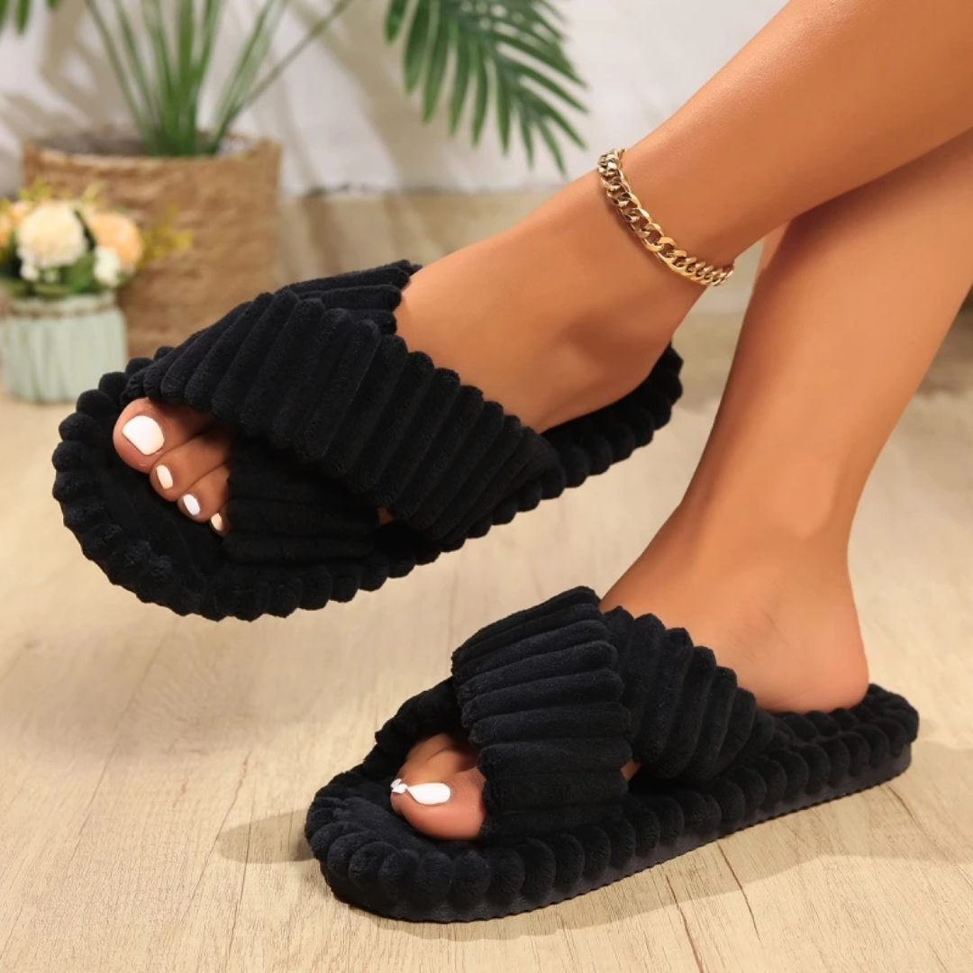 OCW Women Slippers Corduroy Comfortable Winter Fluffy Home Sandals Indoor Non-slip