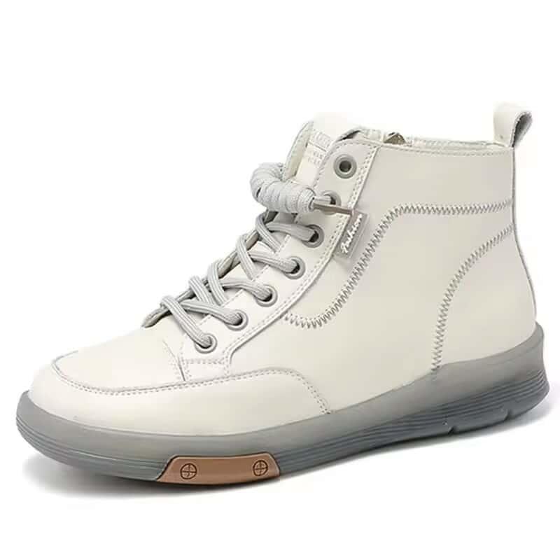 Women's High-Top Leather Sneakers with Side Zip