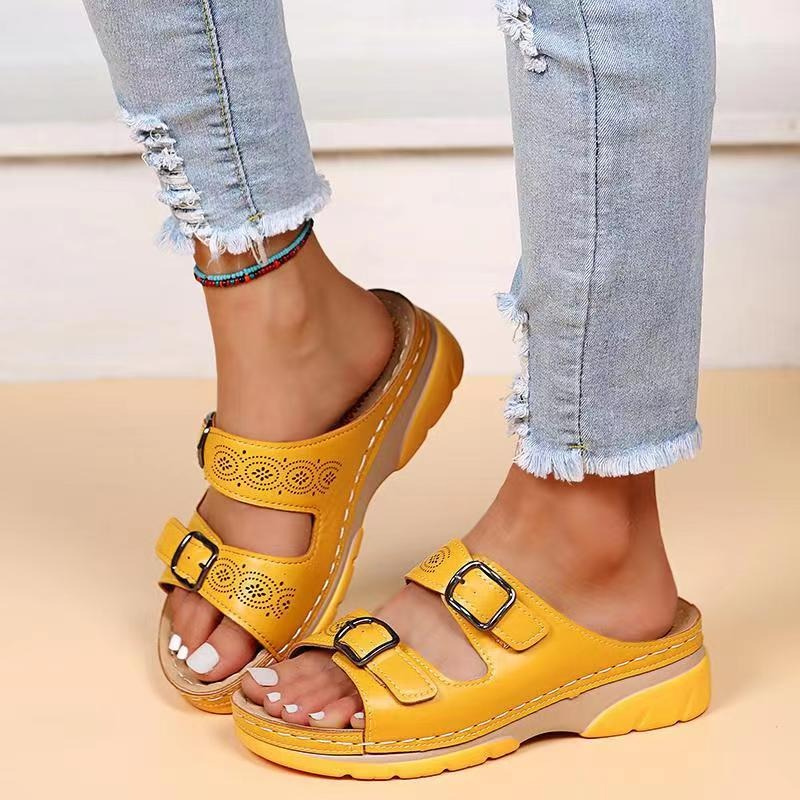 Orthopedic Wedge Sandals Womens Double Buckle Platform Comfort Slide Slippers