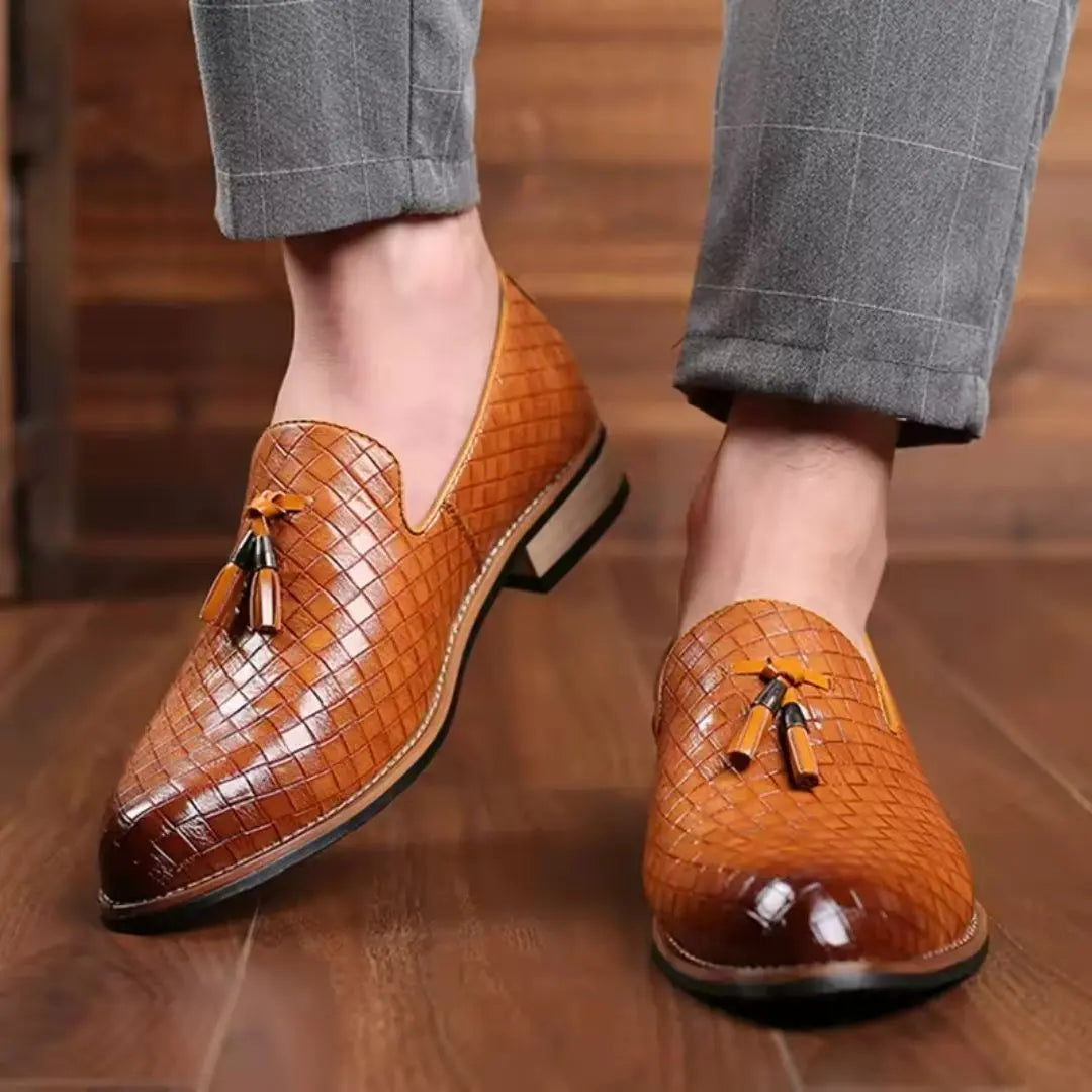 Valtieri Men's Woven Leather Tassel Loafers