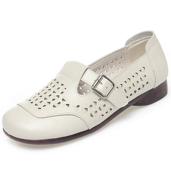 Women's Wide Toe Box Leather T-Strap Flats