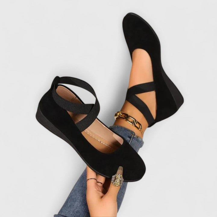 Women's Orthopedic Velvet Mary Jane Flats Cross Strap Slip-On Ballet Shoes