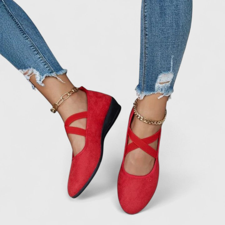 Women's Orthopedic Velvet Mary Jane Flats Cross Strap Slip-On Ballet Shoes