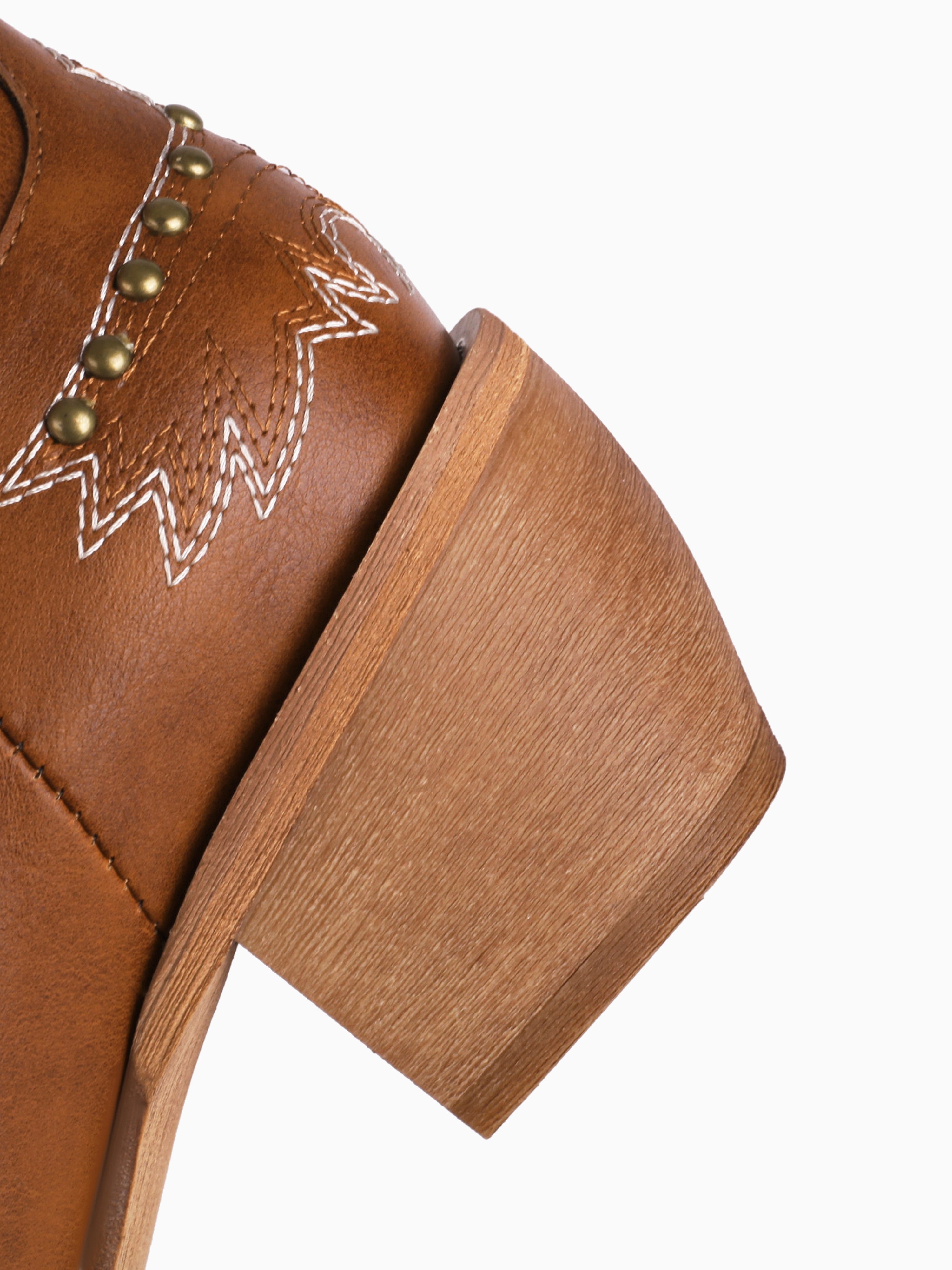 Brown Angel Wing Studded Mid Calf Cowgirl Boots
