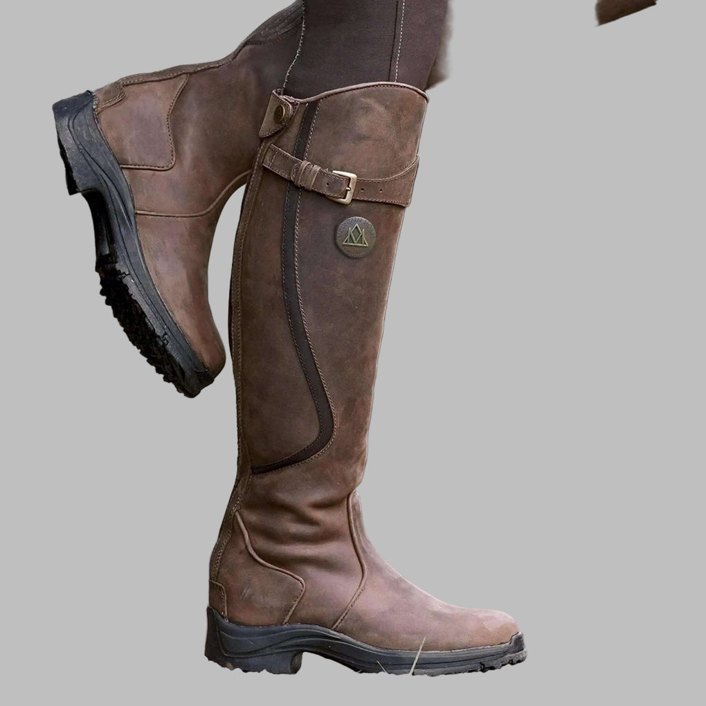 Women's Ergonomic Leather Tall Boots with Rugged Grip Sole