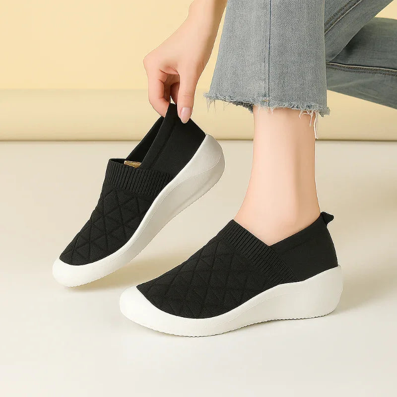 Women's Slip On Wedge Loafers with Knit Upper