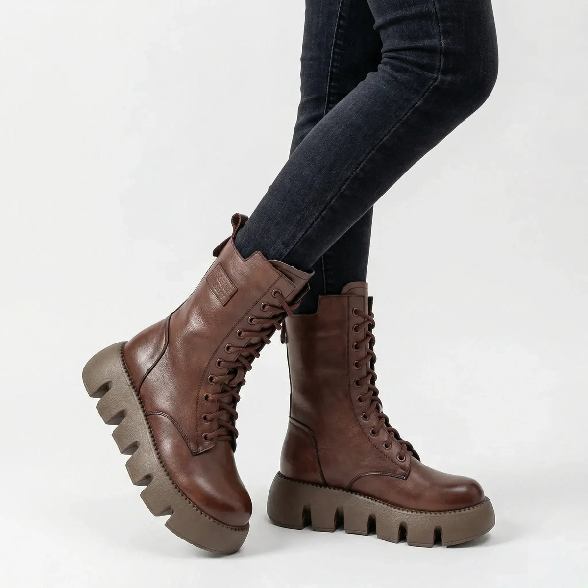 Women's Arch Support Platform Combat Boots – Non-Slip Sole, Lace-Up Closure