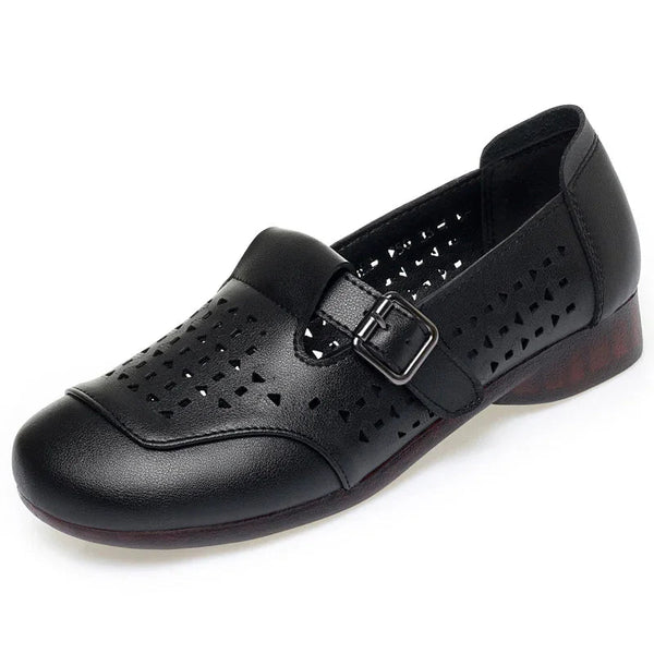 Women's Wide Toe Box Leather T-Strap Flats