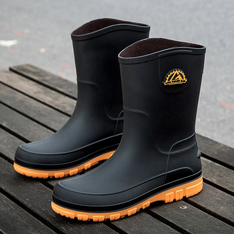 Men's Non-Slip Waterproof Rain Boots – Lightweight Comfort, Mid-Calf Protection