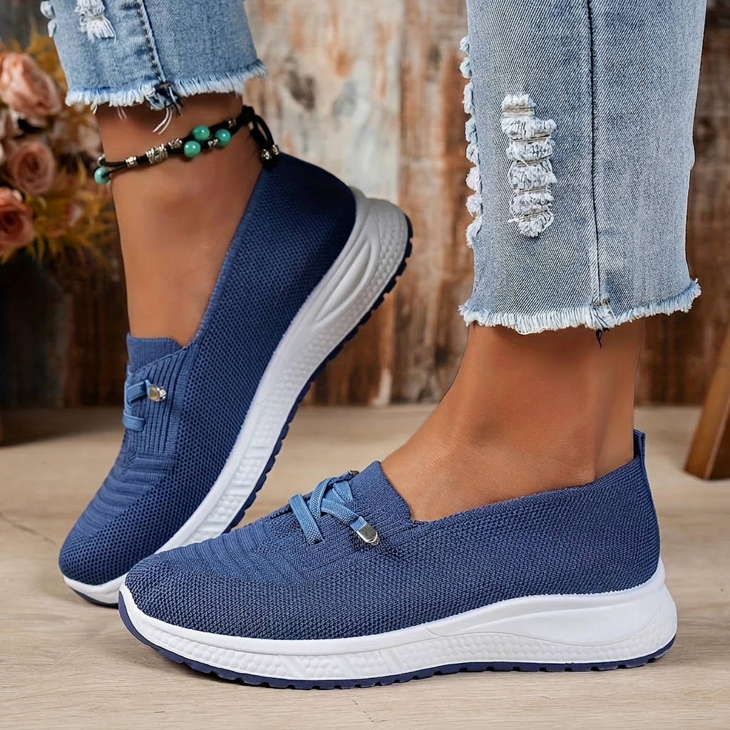 Womens Slip On Sneakers, Breathable Mesh Walking Shoes, Casual Lace Detail Comfort Loafers
