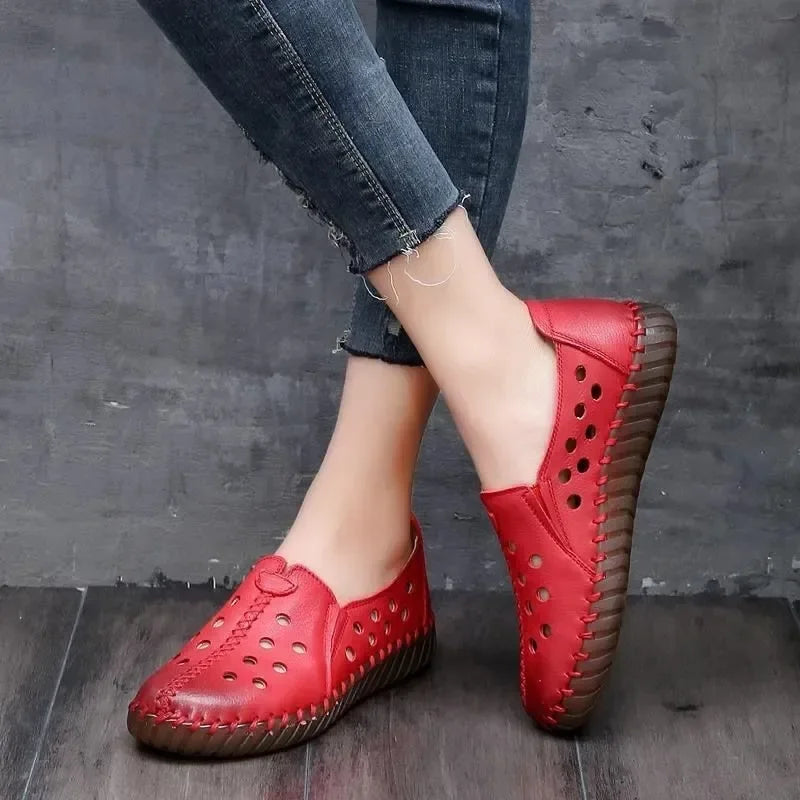 Lightweight Slip-On Bunion Flats - Wide Fit, Split Leather, Hollow Cut Options