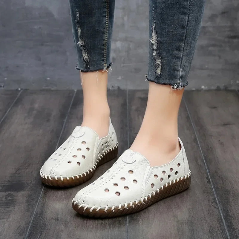 Lightweight Slip-On Bunion Flats - Wide Fit, Split Leather, Hollow Cut Options