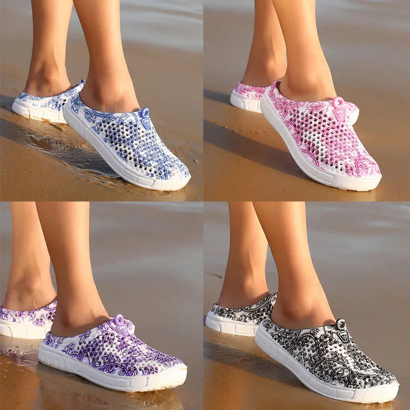2025 Women Casual Clogs Breathable Beach Sandals Summer Slippers Slip On Womens Shoes Home Ladies Shoes Fashion Hollow P