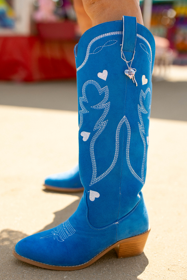 Womens Blue Heart Boots, Pointed Toe Tall Shaft